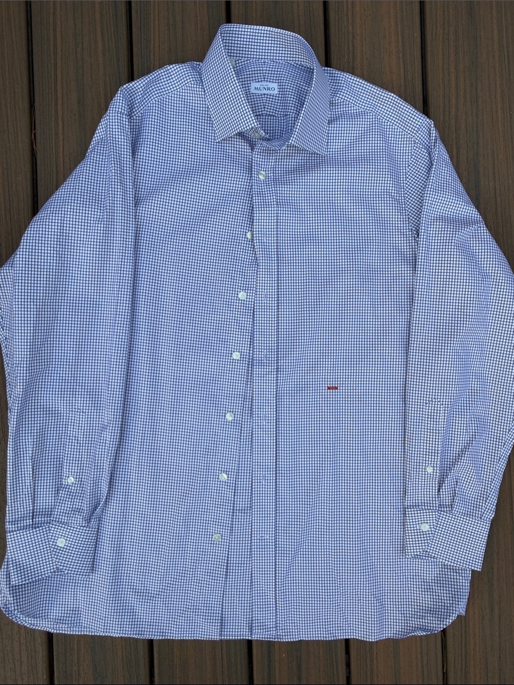 Munro Blue and White Micro-Check Dress Shirt